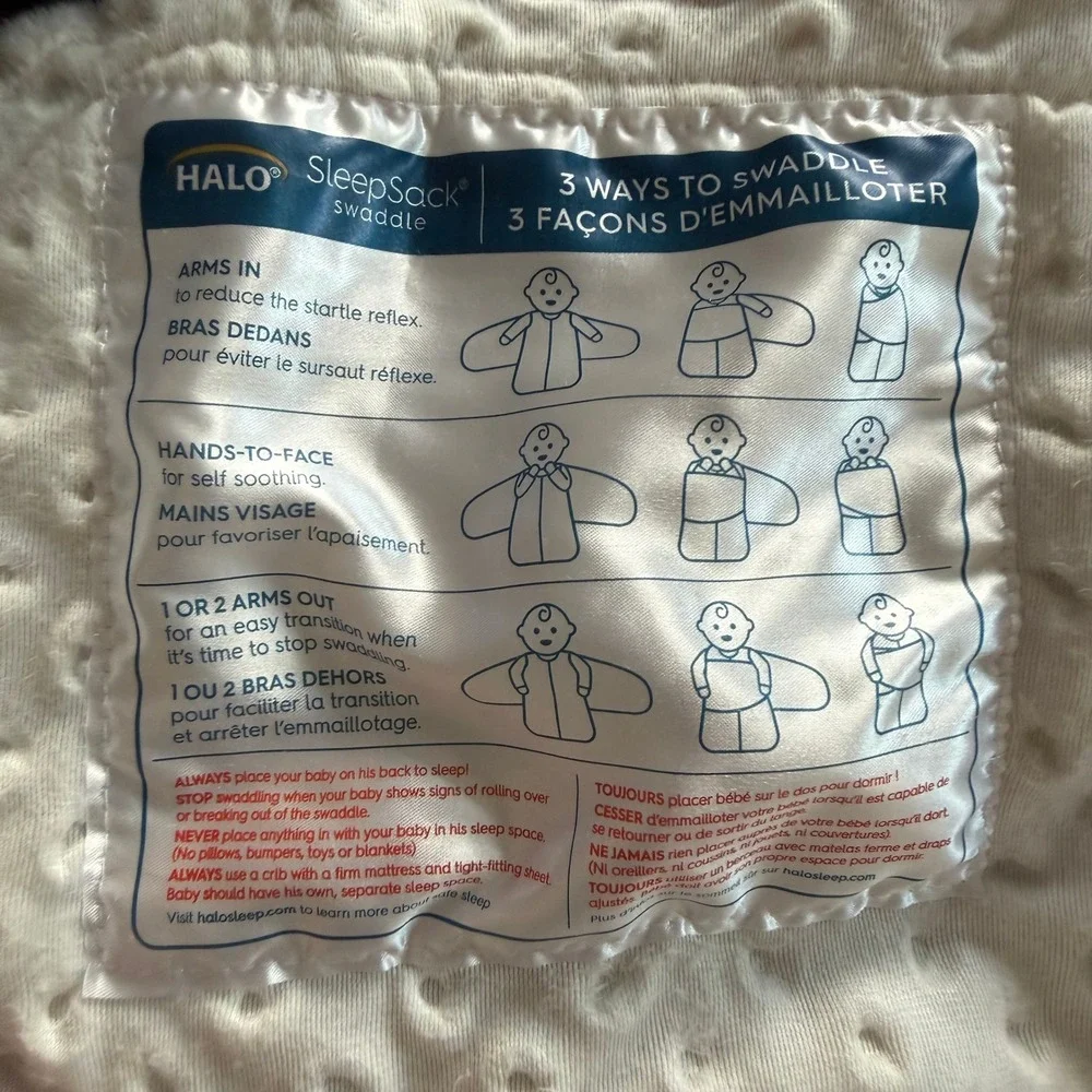 Halo SleepSack Swaddle Small 3-6m Cream Dot Embossed Plush Wearable Blanket